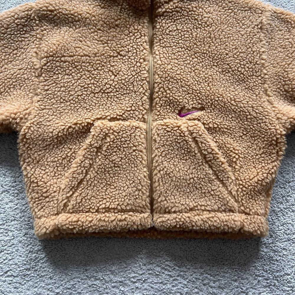 Nike Sportswear Swoosh Faux Fur Sherpa Fleece Jacket Womens M Brown Full Zip - Picture 4 of 16